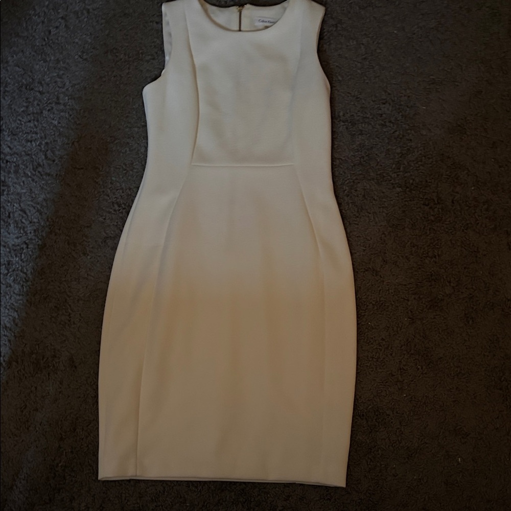 Calvin Klein Cream Sleeveless Midi Sheath Dress